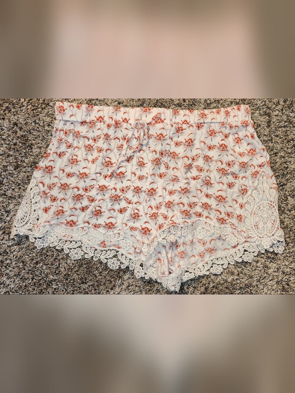 Boho White Floral Lace-Trim Lounge Shorts